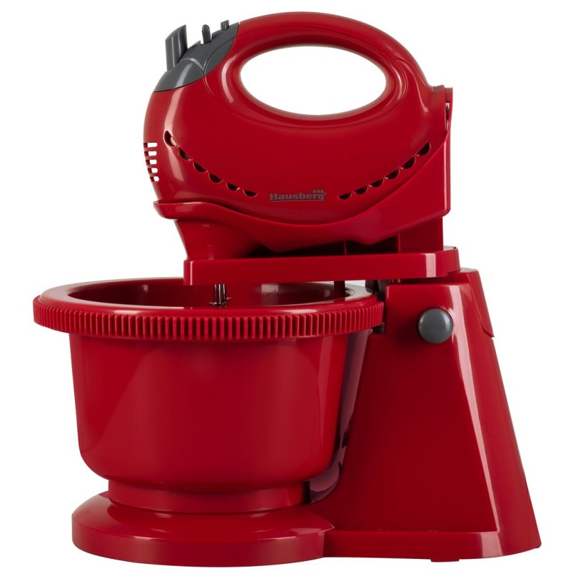 Mixer cu bol rotativ Hausberg HB-3519RS, 5 Viteze + turbo, Capacitate 2L, Putere 300W, Rosu