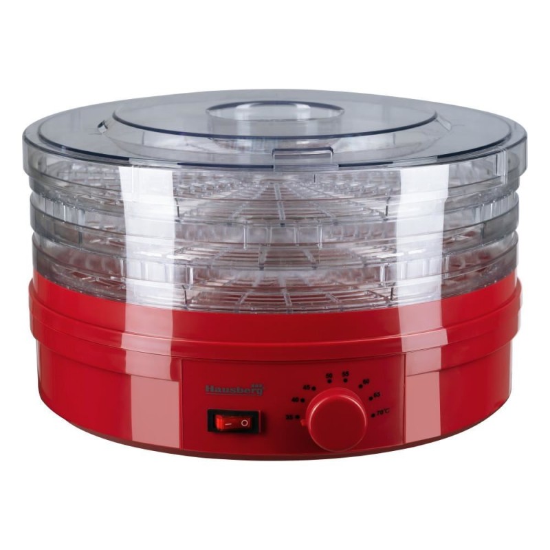 Deshidrator de alimente electric Hausberg HB-810RS ,Termostatul reglabil ,Putere 250 W, motor cupru, rosu