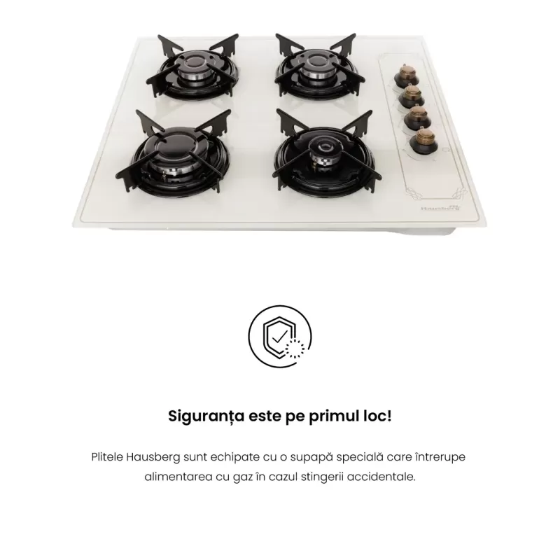 Plita Incorporabila Rustica Hausberg HB-570, 4 arzatoare, Gaz, 60 cm, Bej