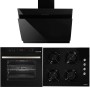 Pachet Incorporabil Cuptor electric Hausberg HB-8054, Clasa A, 71L, 2225W, Negru, Plita Incorporabila HB-563NG, 4 arzatoare, Gaz, Sticla, Negru, Hota Incorporabila decorativa HB-1385, Putere de absorbtie 650 mc/h, 60 cm, Touch control