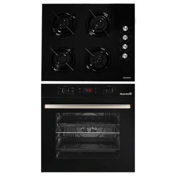 Pachet Incorporabil Cuptor electric Hausberg HB-8054NG, Clasa A, 71L, 2225W, Negru, Plita Incorporabila HB-563NG, 4 arzatoare, Gaz, Sticla, Negru