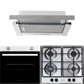 Pachet Incorporabil Cuptor electric Hausberg HB-8051IN, Clasa A, 76L, 2000W, Negru/Inox, Plita incorporabila HB-556IN, Gaz, 4 arzatoare, Gratar din fonta, Hota incorporabila telescopica HB-1285IN, Putere de absorbtie 420 m3/h, 2 motoare, 60 cm, Alb