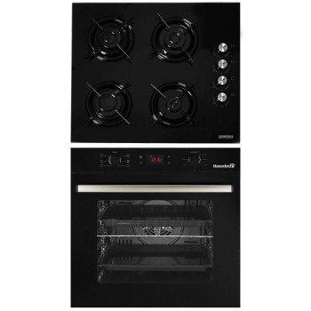 Pachet Incorporabil Hausberg Cuptor electric HB-8054NG, Clasa A, 71L, 2225W, Negru, Plita Incorporabila HB-563NG, 4 arzatoare, Gaz, Sticla, Negru