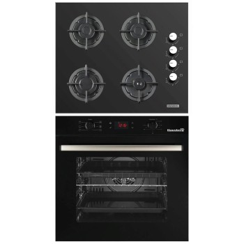 Pachet Incorporabil Hausberg Cuptor electric HB-8054NG, Clasa A, 71L, 2225W, Negru, Plita incorporabila HB-567NG, Gaz, 4 arzatoare, Sistem de siguranta GAZ, Gratar din fonta, Material Sticla, Negru
