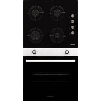 Pachet incorporabil HAUSBERG Cuptor electric HB-8051IN, 2000 W, 76 l, 4 Functii, Clasa A, Plita HB-567NG, Gaz, 4 arzatoare, Sistem de siguranta GAZ, Gratar din fonta, Material Sticla, Negru/Inox