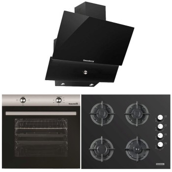 Pachete incorporabile HAUSBERG cuptor HB-8051IN, Electric, 2000 W, 76 l, 4 Functii, Clasa A, Plita HB-567NG, Gaz, 4 arzatoare, siguranta GAZ, fonta, Sticla, Hota decorativa HB-2285NG, 60 cm, Filtru aluminiu, Negru/Inox