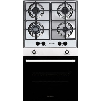 Pachet incorporabil Hausberg cuptor electric HB-8051IN, Putere 2000 W, 76 l, 4 Functii, Plita incorporabila Hausberg HB-556IN, Gaz, 4 arzatoare, Sistem siguranta GAZ, Gratar din fonta, Clasa A, Negru/Inox