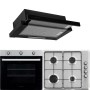 Pachet incorporabil Hausberg Cuptor HB-8053IN, Electric, Putere 2225 W, 71 l, 6 Functii, Ventilatie, Timer, Clasa A, Plita HB-580IN, aprindere electrica, gaz, 4 arzatoare, siguranta, Negru-Inox Hota HB-1285NG, 420 m3/h, 2 motoare, 60 cm, Negru-Inox