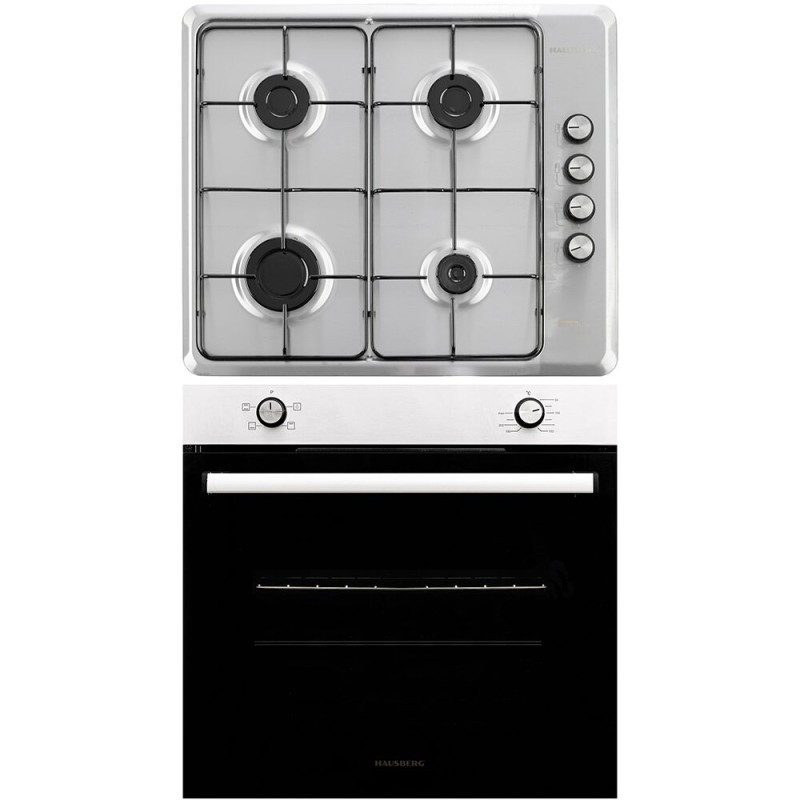 Pachet Cuptor incorporabil Hausberg HB-8051IN, Electric, Putere 2000 W, 76 l, 4 Functii, Clasa A, Plita incorporabila HAUSBERG HB-580IN, aprindere electrica, gaz, 4 arzatoare, sistem siguranta, Negru-Inox