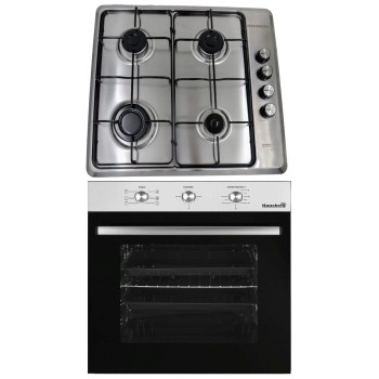 Pachet incorporabil Hausberg Cuptor HB-8053IN, Electric, Putere 2225 W, 71 l, 6 Functii, Ventilatie, Timer, Clasa A, Plita incorporabila HAUSBERG HB-580IN, aprindere electrica, gaz, 4 arzatoare, sistem siguranta, Negru-Inox