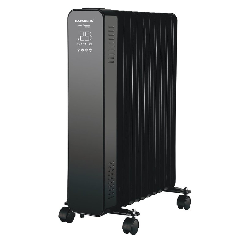 Calorifer electric Digital cu Telecomanda Hausberg HB-8955NG, 2500W, 11 elementi, 3 setari, Termostat electronic, Protectie supra-incalzire, Protectie anti-rasturnare, Negru