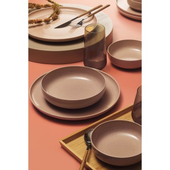Serviciu de masa Moderna Colore Matte, 24 piese, 6 persoane, portelan, roz mat, kutahya porselen
