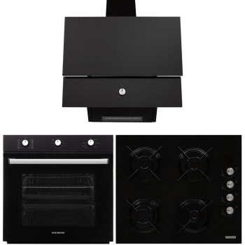 Pachet incorporabil Hausberg Cuptor HB-8053NG, Electric, Putere 2225 W, 71 l, 6 Functii, Ventilatie, Timer, Plita HB-563NG, 4 arzatoare gaz, Hota decorative HB-2285NG, 163W, Filtru aluminiu, 650 m3/h, 60cm, Negru