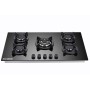 Plita incorporabila HAUSBERG HB-569NG, 4 arzatoare standard + 1 arzator WOK, gaz, suport din fonta, aprindere electrica, Negru