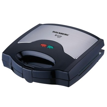 Sandwich maker 3 in 1 HAUSBERG HB-3514IN, 700-800 W, 3 placi detasabile anti-aderente, Termostat, Negru/Inox