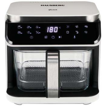 Friteuza cu aer Hausberg HB-2343AB, 6.5L, cos sticla, 12 programe, touchscreen, 1200W-1400W, 65-200°C , Alb