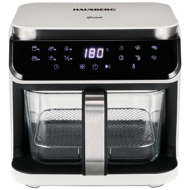 Friteuza cu aer Hausberg HB-2343AB, 6.5L, cos sticla, 12 programe, touchscreen, 1200W-1400W, 65-200°C , Alb