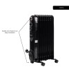 Calorifer electric cu ulei HAUSBERG HB-8915, 3 trepte, 800-1200-2000 W, 9 elementi 110 mm x 580 mm, termostat reglabil, maner si rotite pentru o deplasare facila, indicator luminos functionare, negru