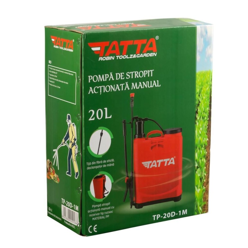 Pompa pentru stropit (vermorel) Tatta TP-20D1M, actionare manuala, 2.4 bari, rezervor tip rucsac, 20 l