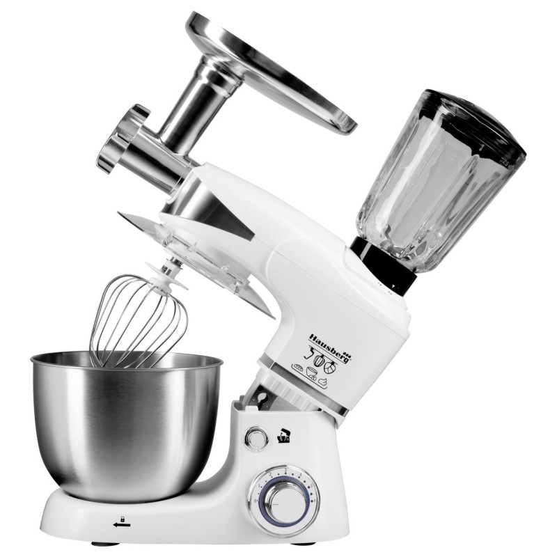 Robot de bucatarie multifunctional All-in-one Hausberg HB-7605AB, 1000 W, mixer/blender/tocat carne, Alb