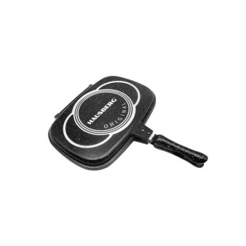 Tigaie Dubla Grill Hausberg HB-H1540NG, interior antiaderent, 36 cm, marmura, Negru