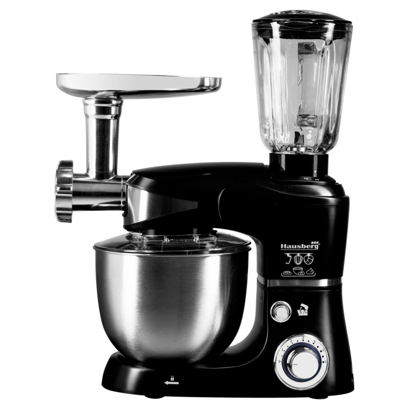 Robot de bucatarie multifunctional All-in-one Hausberg HB-7605, 1000 W, mixer/blender/tocat carne, Negru