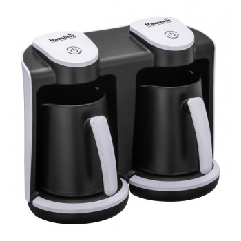 Aparat pentru preparat cafea turceasca Hausberg HB-3820AB, 2 recipiente, 400+400 W, avertizare sonora si luminoasa, Alb/Negru