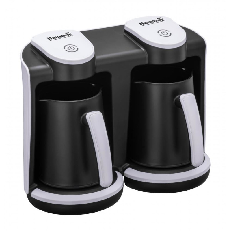 Aparat pentru preparat cafea turceasca Hausberg HB-3820AB, 2 recipiente, 400+400 W, avertizare sonora si luminoasa, Alb/Negru