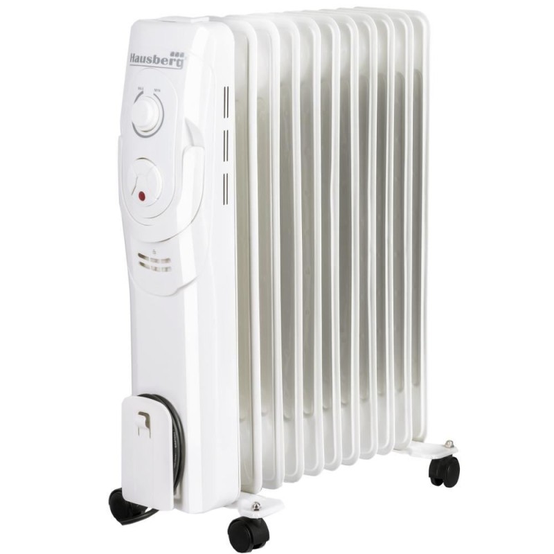Calorifer electric Hausberg HB-8920AB, 2500 W, 11 elementi, 3 nivele de putere, termostat reglabil, Alb