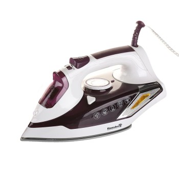 Fier de calcat Hausberg HB-7880MV, 2300W, Talpa cu invelis ceramic, rezervor apa 400ml, Alb-Mov