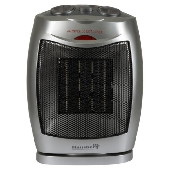 Aeroterma ceramica HAUSBERG HB-8300, 1500W, Termostat Reglabil, 2 Viteze, Functie Ventilator, Siguranta Anti Cadere, Silentios, Maner transport, Argintiu