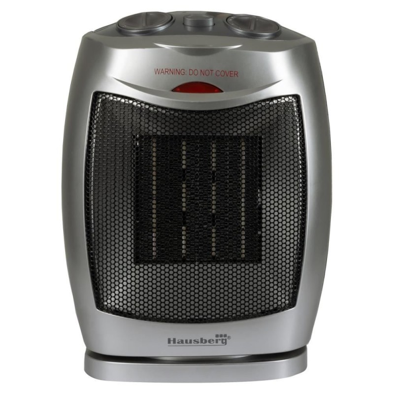 Aeroterma ceramica HAUSBERG HB-8300, 1500W, Termostat Reglabil, 2 Viteze, Functie Ventilator, Siguranta Anti Cadere, Silentios, Maner transport, Argintiu