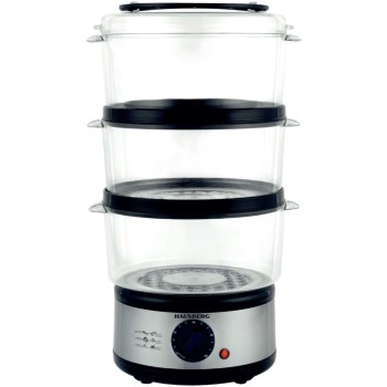 Aparat de gatit cu aburi Hausberg HB-1355, Putere 400 W, 7.2 L, 3 tavi demontabile, capacitate: 2.4 L /tava, Argintiu