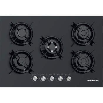 Plita incorporabila Hausberg HB-565NG, Negru, Gaz, 5 arzatoare