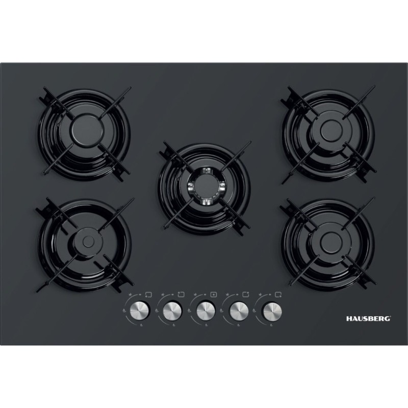 Plita incorporabila Hausberg HB-565NG, Negru, Gaz, 5 arzatoare
