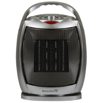 Aeroterma ceramica HAUSBERG HB-8770, 1500W, Termostat Reglabil, 2 Viteze, Functie Ventilator, Siguranta Anti Cadere, Silentios, Maner transport, Argintiu