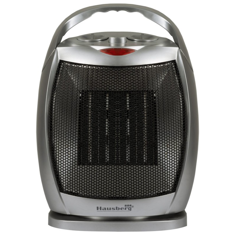 Aeroterma ceramica HAUSBERG HB-8770, 1500W, Termostat Reglabil, 2 Viteze, Functie Ventilator, Siguranta Anti Cadere, Silentios, Maner transport, Argintiu