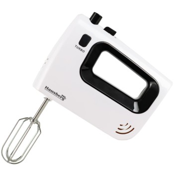 Mixer de mana Hausberg HB-4120NG, 300W ,5 viteze, Functie Turbo, Teluri si carlige metalice, Negru/Alb