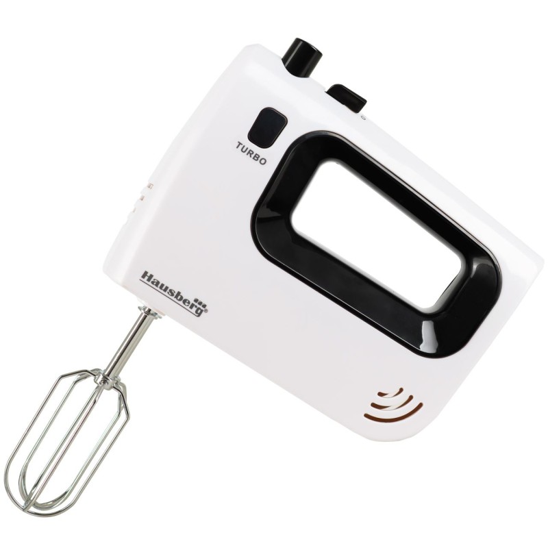 Mixer de mana Hausberg HB-4120NG, 300W ,5 viteze, Functie Turbo, Teluri si carlige metalice, Negru/Alb