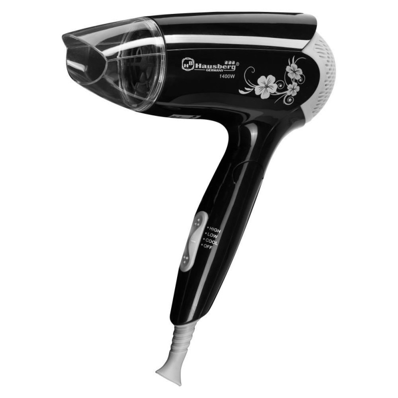 Uscator de par Hausberg HB25NG cu concentrator flux de aer, 1400W, maner pliabil, Negru