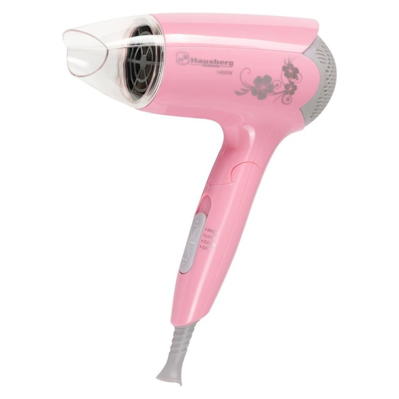 Uscator de par Hausberg HB25RS cu concentrator flux de aer, 1400W, maner pliabil, Roz