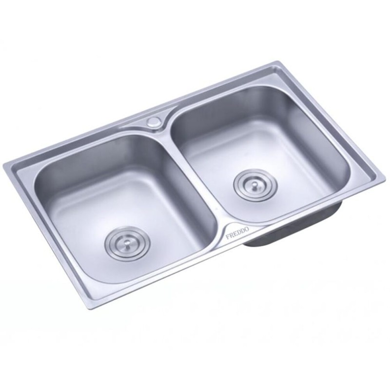 Chiuveta bucatarie pentru blat Freddo SN9007, dimensiune 78x43.5cm, 2 cuve, adancime 16cm, anticalcar, inox
