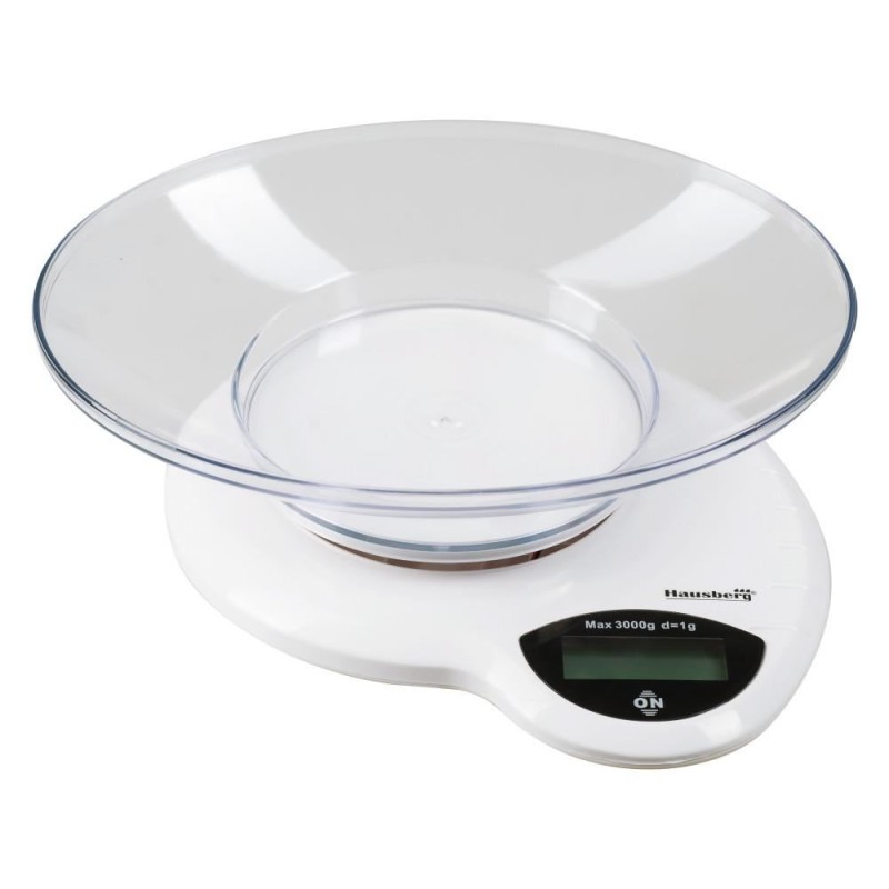 Cantar de bucatarie Hausberg HB-6015AB, 3kg, cu Bol din Plasic, Alb