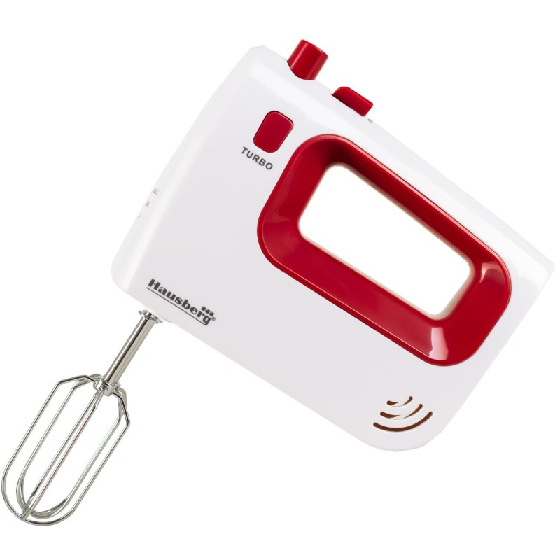 Mixer de mana Hausberg HB-4120RS, 300W ,5 viteze, Functie Turbo, Teluri si carlige metalice, Rosu/Alb