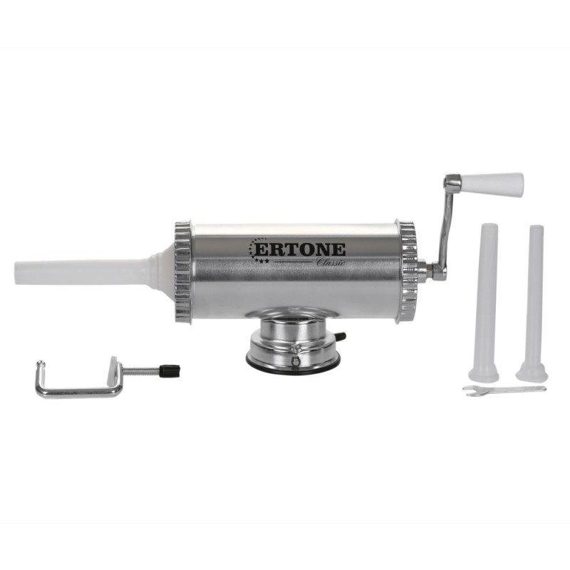 Aparat cu sprit pentru prepararea carnatilor, capacitate 2.5 Kg, aluminiu inoxidabil, Argintiu