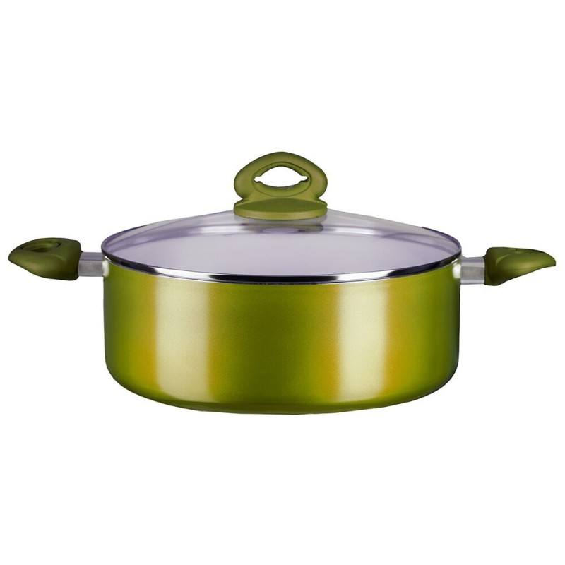 Oala ceramica Hausberg HB-H715GA, 4.5L, aluminiu, interior antiaderent, manere silicon, galben, 28x10.5cm