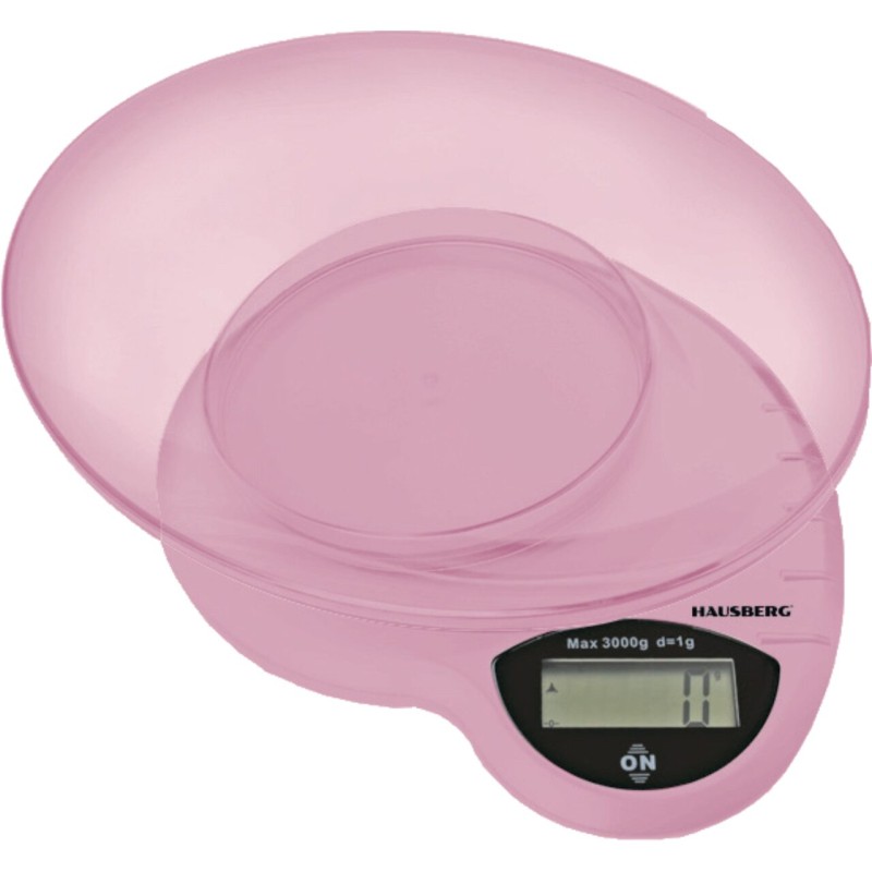 Cantar de bucatarie Hausberg HB-6015RZ, 3kg, cu Bol din Plastic, Roz