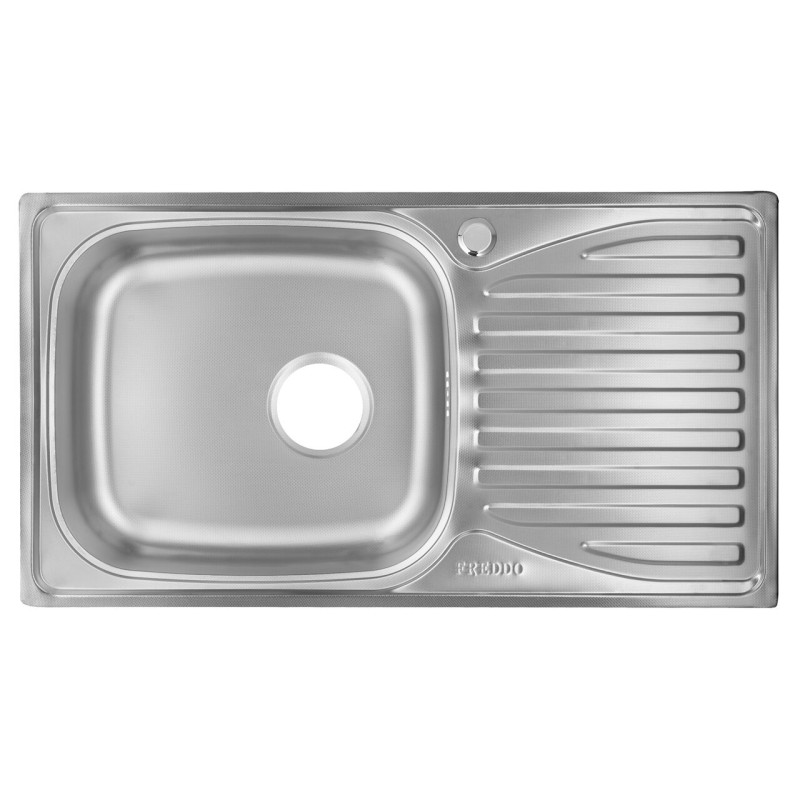 Chiuveta inox Freddo SN9019S, pentru blat, finisaj satinat, cuva stanga, scurgere Q32, 43.5 x 76 cm, adancime 15 cm