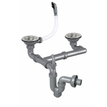 Sistem scurgere chiuveta dubla Sanitec Q90 SN-048, racord cu preaplin, dublu