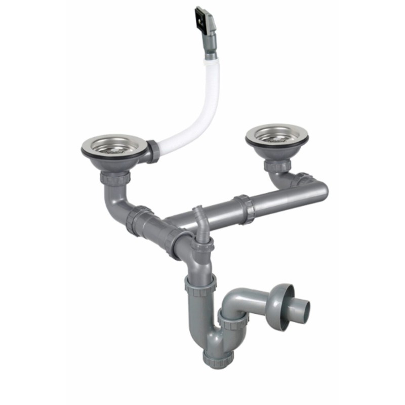 Sistem scurgere chiuveta dubla Sanitec Q90 SN-048, racord cu preaplin, dublu